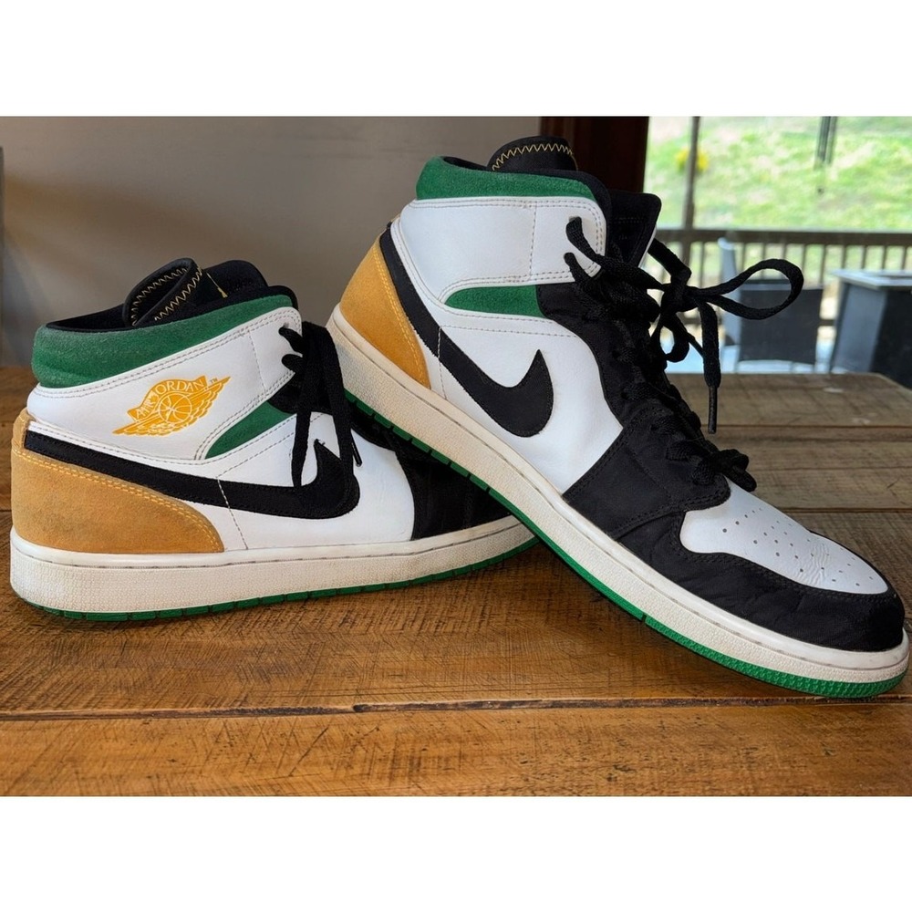 Nike Air Jordan 1 Retro Mid SE Oakland Shoes Sneakers Green‎ Yellow Mens Size 13